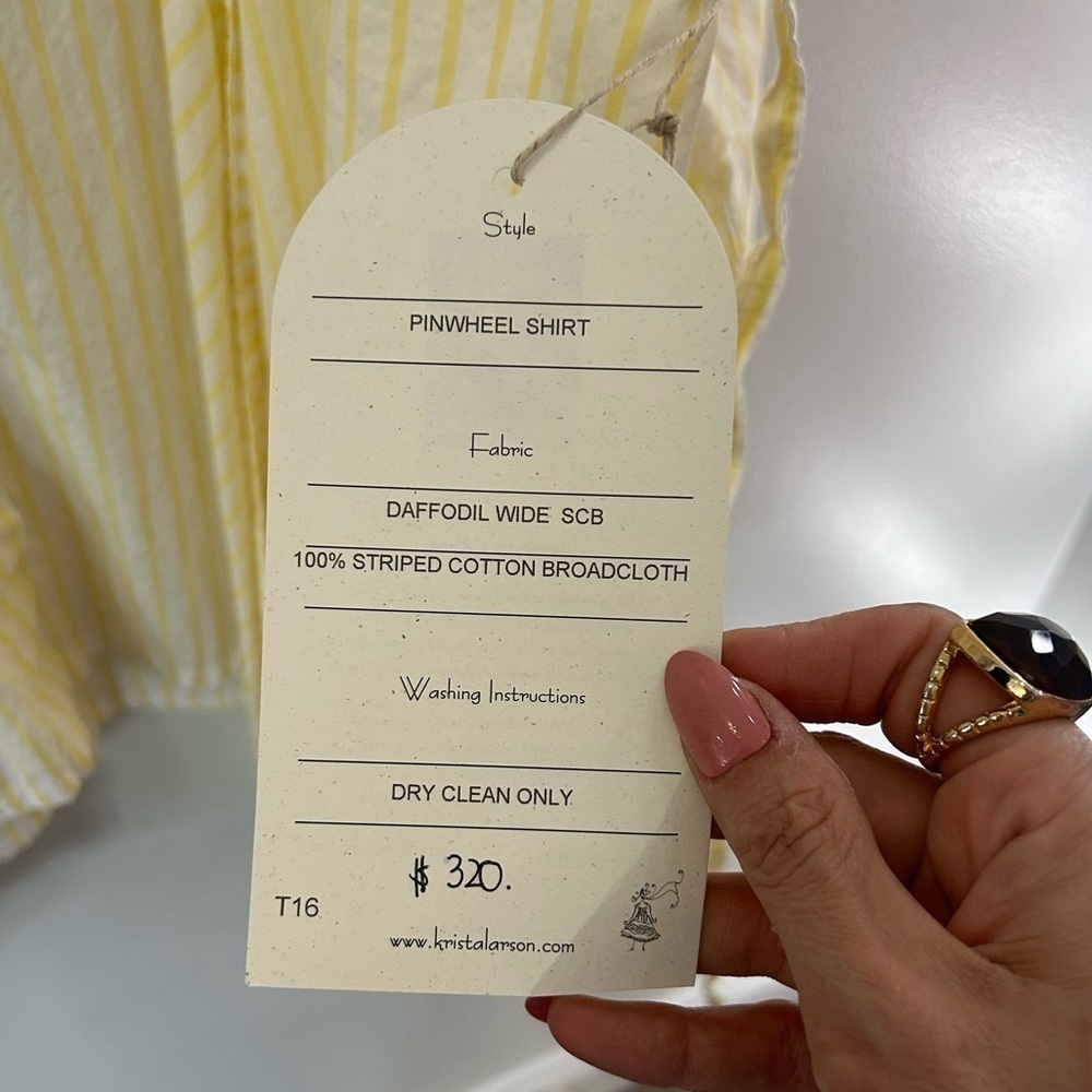 Krista Larson yellow and white pinwheel button down blouse NWT - Picture 6 of 10